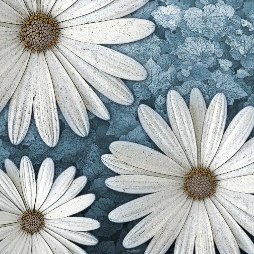 Hand-drawn flower imagery reworked in Photoshop