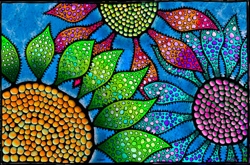 Hand-drawn flower imagery reworked in Photoshop