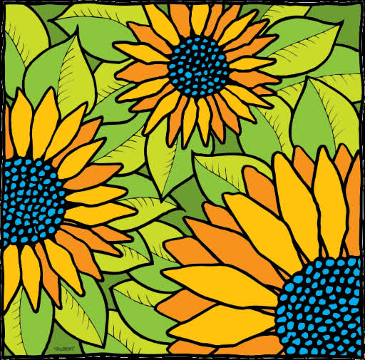 Hand-drawn flower imagery reworked in Photoshop