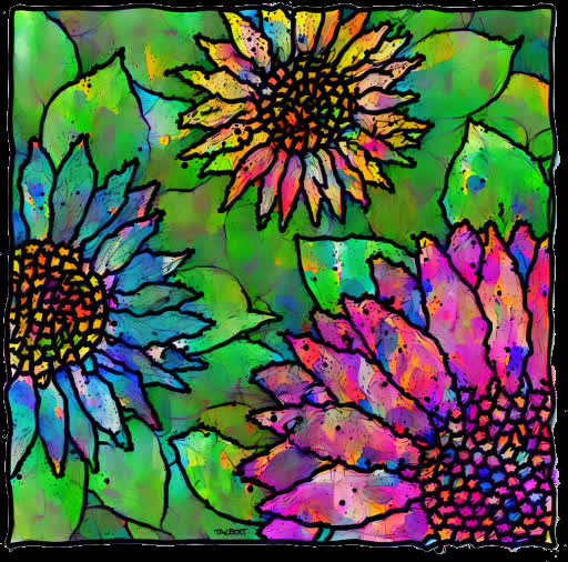 Hand-drawn flower imagery with AI manipulation