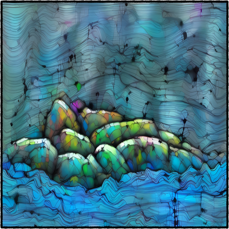 Original hand-drawn landscape image manipulated with AI to add watercolor effect