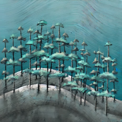 Original hand-drawn landscape image manipulated with AI to add watercolor effect