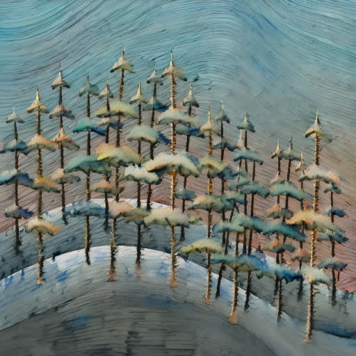 Original hand-drawn landscape image manipulated with AI to add watercolor effect