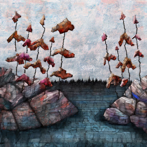 Original hand-drawn landscape image manipulated with AI to add watercolor effect